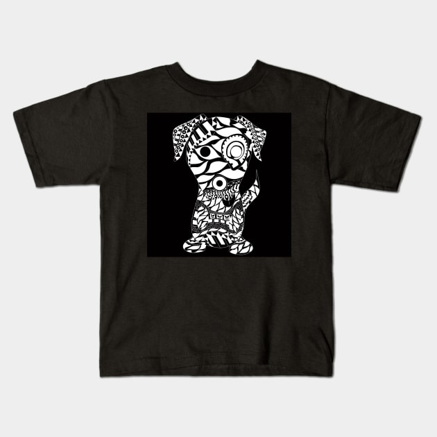 black aztec dog in mandala pattern ecopop Kids T-Shirt by jorge_lebeau